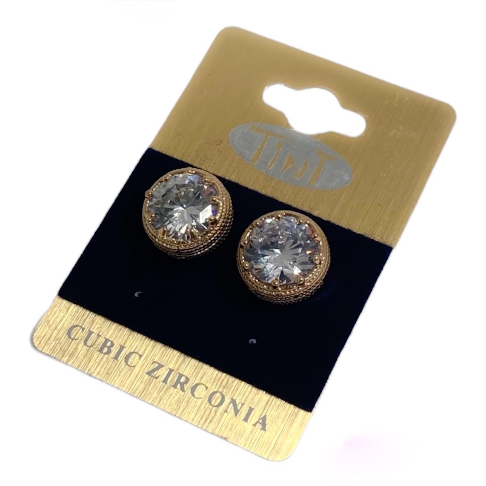 Gold and clear cubic zirconia post earrings.